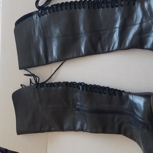 DIBA TRUE SUNSET SAIL Back Lace Up Leather Boot Black 8.5 Side Zip Over the Knee - Picture 12 of 16